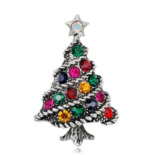 Fashion Glitter Sparkle Rhinestone Christmas Tree Trendy Brooches for Girls Sweet Elegant Dainty Glamorous Jewelry for Women