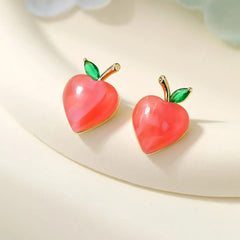 Simple Minimalistic Fruits Peaches Glitter Rhinestone Stud Earrings for Girls Sweet Trendy Jewelry for Women Ladies Accessories