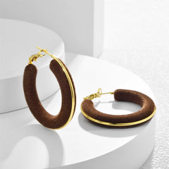 Ankela Red Flucked Velvet Earrings Large Hoop Light Luxury High-end Ear Buckles Retro Ear Jewelry for Women Autumn and Winter