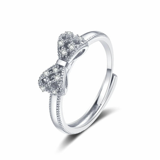 European and American Style Bow Rings Women Glitter Zircon Elegant Sweet Bowknot Rings Fashionable Jewelry Accessories Wholesale