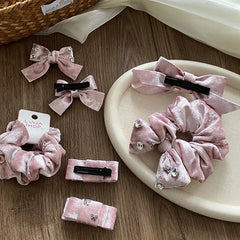 Simple Solid Color Glitter Bowknot Scrunchies for Baby Girls Elegant Velvet Luxurious Hair Ties for Kids Child Hair Accessories