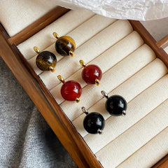 Unisex Black Agate Brown Red Tiger Eye Stone S925 Silver Stud Earring Fashion Dainty Factory Price in Stock Jewelry for Causal