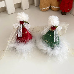 2025 Christmas Feather Lace Ribbon Bowknot Hair Clips for Baby Girls Luxurious Hat Alligators for Kids Children Hair Accessories