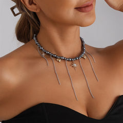 Fashion Beads Heart Link Tassel Necklaces for Girls Sweet Spicy Elegant Punk Y2K OOTD Jewelry for Women Ladies Accessories