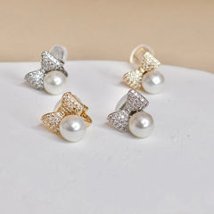 Cute Sweet Bowknot Imitation Pearl Trendy Clip on Earrings for Girls Refined Dainty Jewelry for Women Ladies Accessories Chic