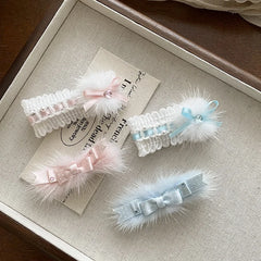 Fashion Bowknot Sweet Fluffy Cute Hair Clips for Girls Trendy Elegant Kawaii Alligators for Women Ladies Accessories in Stock