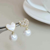Fashion Heart Shaped Simple Elegant Drop Earrings for Girls Imitation Pearl Art Deco Jewelry for Women Ladies Accessories Chic