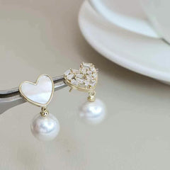 Fashion Heart Shaped Simple Elegant Drop Earrings for Girls Imitation Pearl Art Deco Jewelry for Women Ladies Accessories Chic