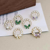 Sweet Bowknot Fashion Imitation Pearl Simple Hoop Earrings for Girls Trendy Stylish Jewelry for Women Ladies Accessories Chic