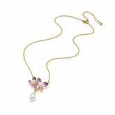 Female Flower Purple Chain Freshwater Pearl 18k Gold-plated Necklace Fashion Elegant Beauty Low MOQ in Stock Jewelry for Daily