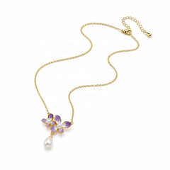 Female Flower Purple Chain Freshwater Pearl 18k Gold-plated Necklace Fashion Elegant Beauty Low MOQ in Stock Jewelry for Daily