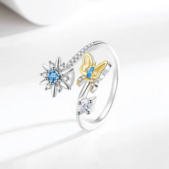 Best-selling Octagonal Star Rotating Rings Flower and Butterfly Zircon-inlaid Fashionable Light Luxury Ring Women Accessory Bulk