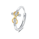 Gold and Silver Cross Infinity Open Rings Women Adjustable Faith Promise Ring with Cubic Zirconia Christian Jewelry Wholesale
