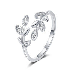 Fashionable Leaf Cross Rings for Women Zircon-encrusted Simple Leaf Open Rings Europe and America Trendy Accessories Wholesale
