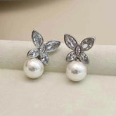 Girls Bow Imitation Pearl Rhinestone Small Drop Earring Elegant Graceful Affordable Lightweight Bulk Jewelry Accessory for Daily
