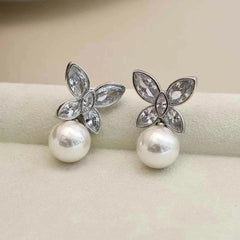 Girls Bow Imitation Pearl Rhinestone Small Drop Earring Elegant Graceful Affordable Lightweight Bulk Jewelry Accessory for Daily