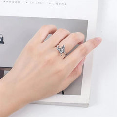 Silver Butterfly Open Ring Women's Adjustable Inlaid Crystal Fashion Jewelry Elegant Cute Stress-relief Ring Gift Idea Wholesale