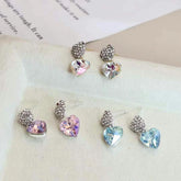 Glitter Heart Shaped Rhinestone Elegant Stud Earrings for Girls Sweet Cute Trendy Stylish Jewelry for Women Ladies Accessories