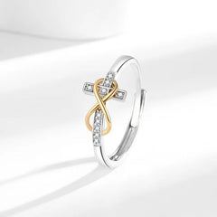 Gold and Silver Cross Infinity Open Rings Women Adjustable Faith Promise Ring with Cubic Zirconia Christian Jewelry Wholesale