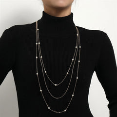 Fashion Simple Imitation Pearl Sweater Chain Necklaces for Girls Sweet Elegant Minimalistic Jewellry for Women Ladies Accessory