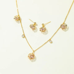 Trendy Elegant Refined Charms Glitter Necklaces for Girls Fashion Stud Earrings Jewelry Sets for Women Ladies Accessories