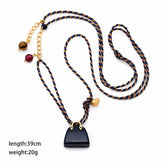 Unisex Blue Turquoise Tiger Eye Stone Braided Rope Black Bag Pendant Necklace 18k Gold-plated S925 Silver in Stock Daily Jewelry