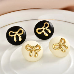 French Hepburn-style Round Stud Earrings Bowknot Black Retro Earrings Sweet Fashionable Elegant and High-end Ear Accessories