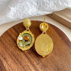 Fashion Vintage Flower Copper 18K Gold Plated S925 Silver Freshwater Pearl Drop Earrings for Girls Jewelry for Women Ladies