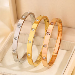 Stainless Steel Bangle Bracelet with Crystal Inlay Solid Colors Minimalist Fashion Jewelry for Women Accessories Gift Wholesale