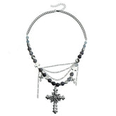 Fashion Gothic Link Beads Cross Necklaces for Girls European and American Style Jewelry for Women Ladies Accessories Wholesale