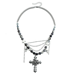 Fashion Gothic Link Beads Cross Necklaces for Girls European and American Style Jewelry for Women Ladies Accessories Wholesale