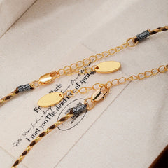 Unisex Tiger Eye Stone Braided Rope Golden Thread Blue Turquoise Necklace Fashion Trendy Factory Price in Stock Daily Jewelry