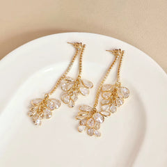 Sweet Fashion Flower Tassel Drop Earrings for Girls Elegant Floral Jewelry for Women Ladies Accessories Chinese Supplier