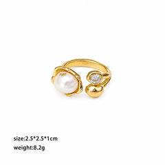 Fashion Simple Baroque Pearl White Zircon Rings for Girls Sweet White K Plated Jewelry for Women Ladies Wholesale China Factory