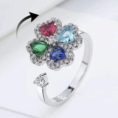 Rotating Four-leaf Clover Zircon Rings Colorful Multi-color Shining Adjustable Open Ring Women High-end Light Luxury Accessories