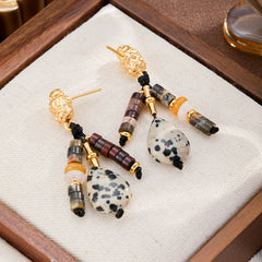 Female Dotted Stone 18k Gold-plated Necklace Picasso Separated Beads Drop Earring Charms Fashion in Stock Causal Jewelry Sets