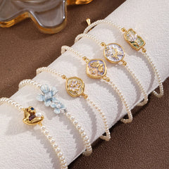 Fashion Pearl Hand-Painted Drip Glaze Elegant Bracelets for Girls Sweet White Zircon Jewelry for Women Ladies Wholesale Bulk