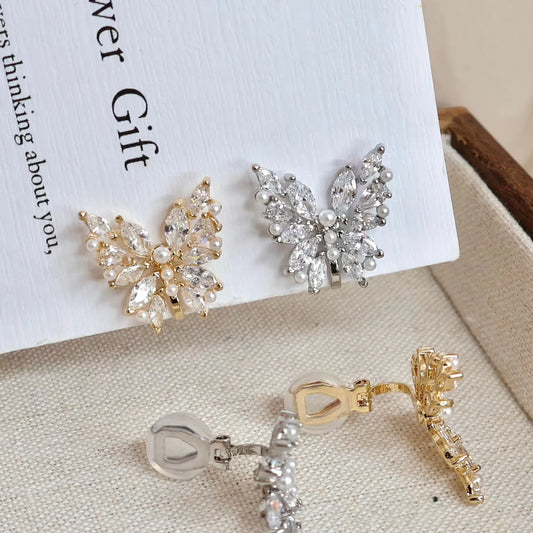 Fashion Luxury Butterfly Glitter Glamorous Fine Clip on Earrings for Girls Elegant Sparkle Jewelry for Women Ladies Accessories