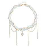 Fashion Glitter Bead Heart Shaped Link Glitter Necklaces for Girls Sweet Cute Glamorous Jewelry for Women Ladies Accessories