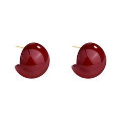 Retro Women's Earrings Stud Wine Red Imitation Pearl Ball Earrings Fashionable Elegant Light Luxury Fashion Wholesale Jewelry