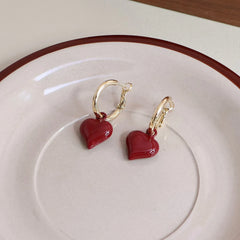 Sweet Fruits Heart Shaped Cherry Hoop Earrings for Girls Cute Fashion Elegant Jewelry for Women Ladies Accessories Wholesale