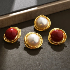 High-end Stud Earrings Retro Court Style Ancora Red Wine Pearl Earrings Elegant Fashion Light Luxury Earrings for Festive Party