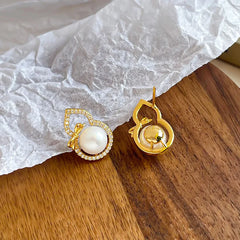 Fashion Freshwater Pearl Gourd Drop Earrings for Girls Sweet Cubic Zirconia 18K Gold Plated Jewelry for Women Ladies Wholesale