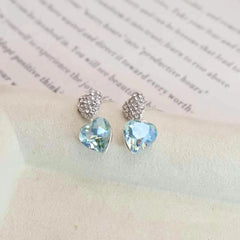 Glitter Heart Shaped Rhinestone Elegant Stud Earrings for Girls Sweet Cute Trendy Stylish Jewelry for Women Ladies Accessories