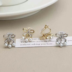 Women Bow Imitation Pearl Decorative Mini Clip-on Earring Charms Trendy Fashion Dainty Wholesale Jewelry Accessories for Daily