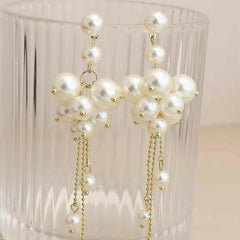 Ladies Heart Tassel Imitation Pearl Decorative Drop Earring Fashion Elegant Graceful Charms High Quality Bulk Jewelry Accessory