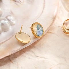 Ladies Drip Glaze Hand-Painted Graffiti 18k Gold-plated S925 Silver Flower Stud Earring Fashion Elegant Low MOQ in Stock Jewelry