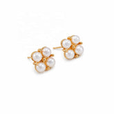 Women White Shell Beads S925 Silver 18k Gold-plated Stud Earring Bulk Order in Stock Fashion Elegant Jewelry for Female Daily