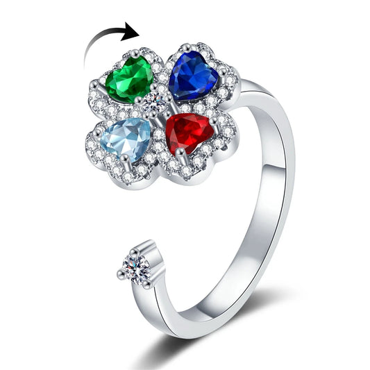 Rotating Four-leaf Clover Zircon Rings Colorful Multi-color Shining Adjustable Open Ring Women High-end Light Luxury Accessories