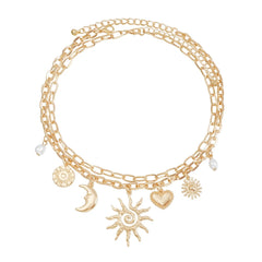 Fashion Punk Link Sun Heart Shaped Necklaces for Girls Elegant Charms Luxury Jewelry for Women Ladies Accessories Wholesale